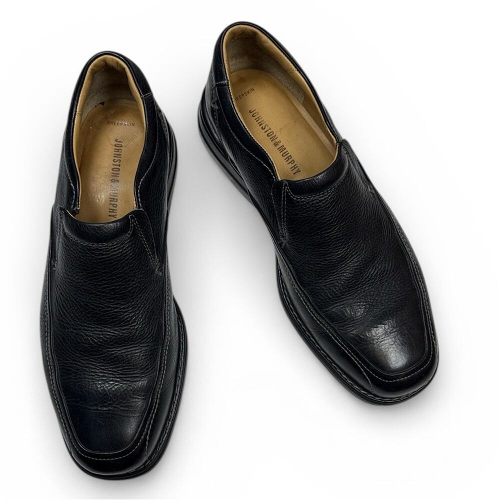 Johnson & Murphy Black Slip-On Leather Sheepskin Loafers Shoes S-472 Sz 8.5